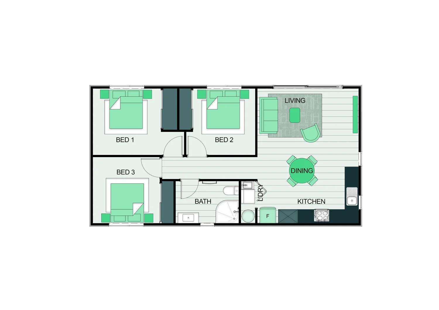 HB01 three-bedroom floor plan