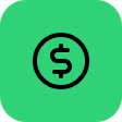Green background with a black dollar sign inside a circle