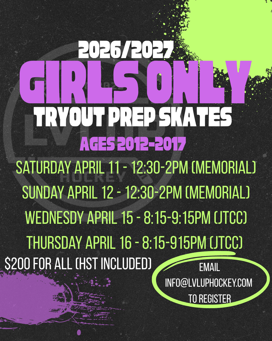 GIRLS ONLY Tryout Prep Skates (2012-2017 Ages)
