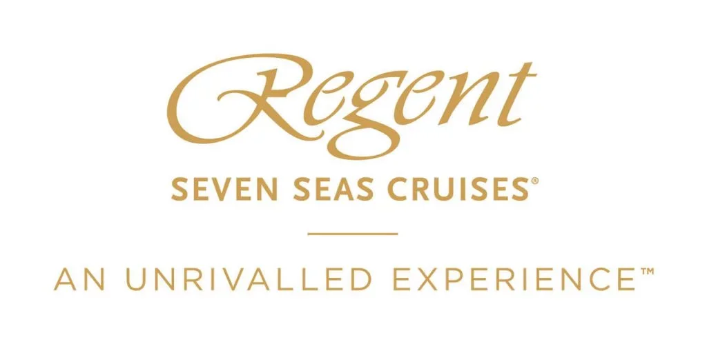 Logo for Regent Seven Seas Cruises with tagline 'An Unrivalled Experience' in gold text on a white background.