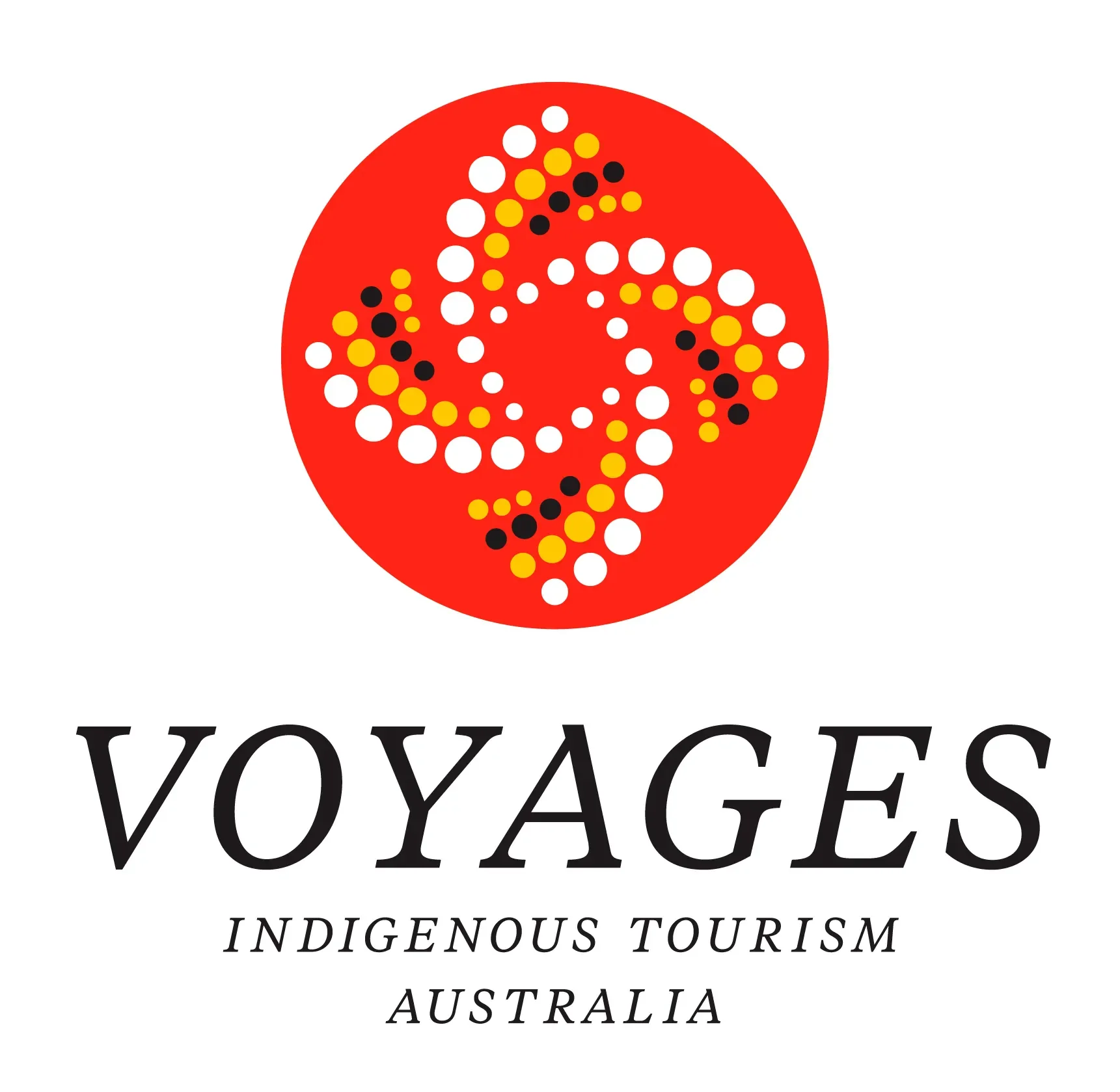 Logo of Voyages Indigenous Tourism Australia featuring a red circle with a stylized dot pattern and the words 'VOYAGES', 'INDIGENOUS TOURISM', and 'AUSTRALIA'.