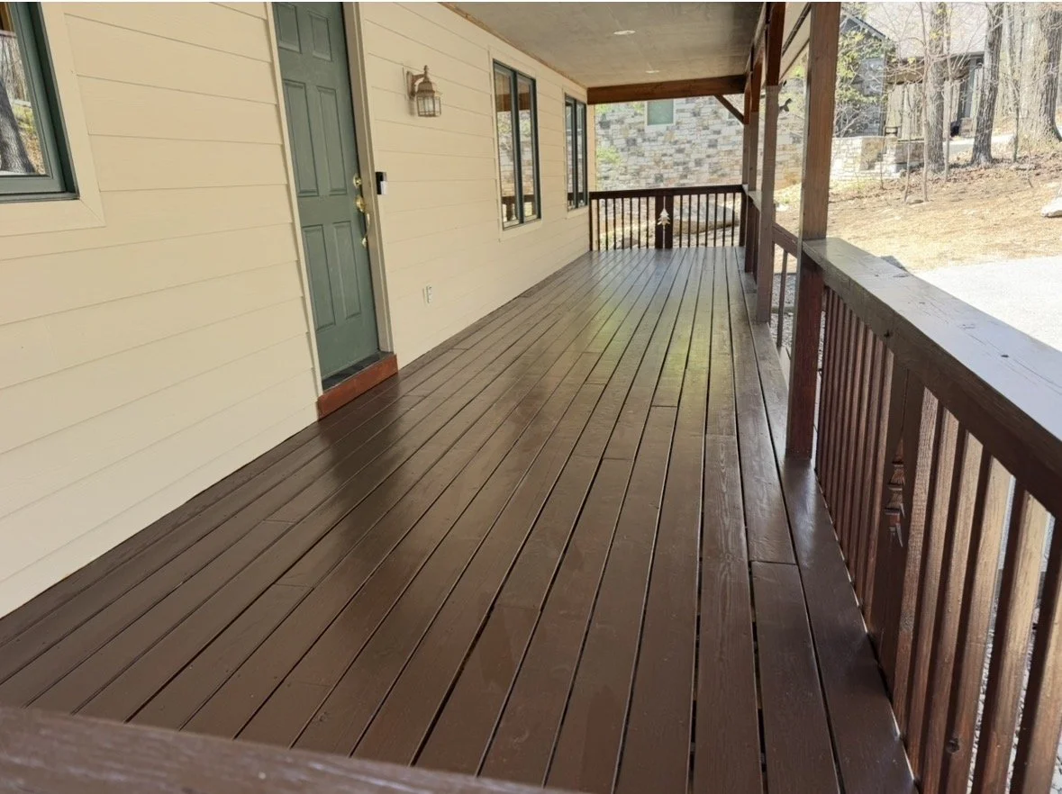 Some decks don't have roof above them and don't hold up this well over time. This one was protected, which kept the decking boards in great shape but we still had to sand the whole deck down to bring the boards in like a new shape. Drove all the nail