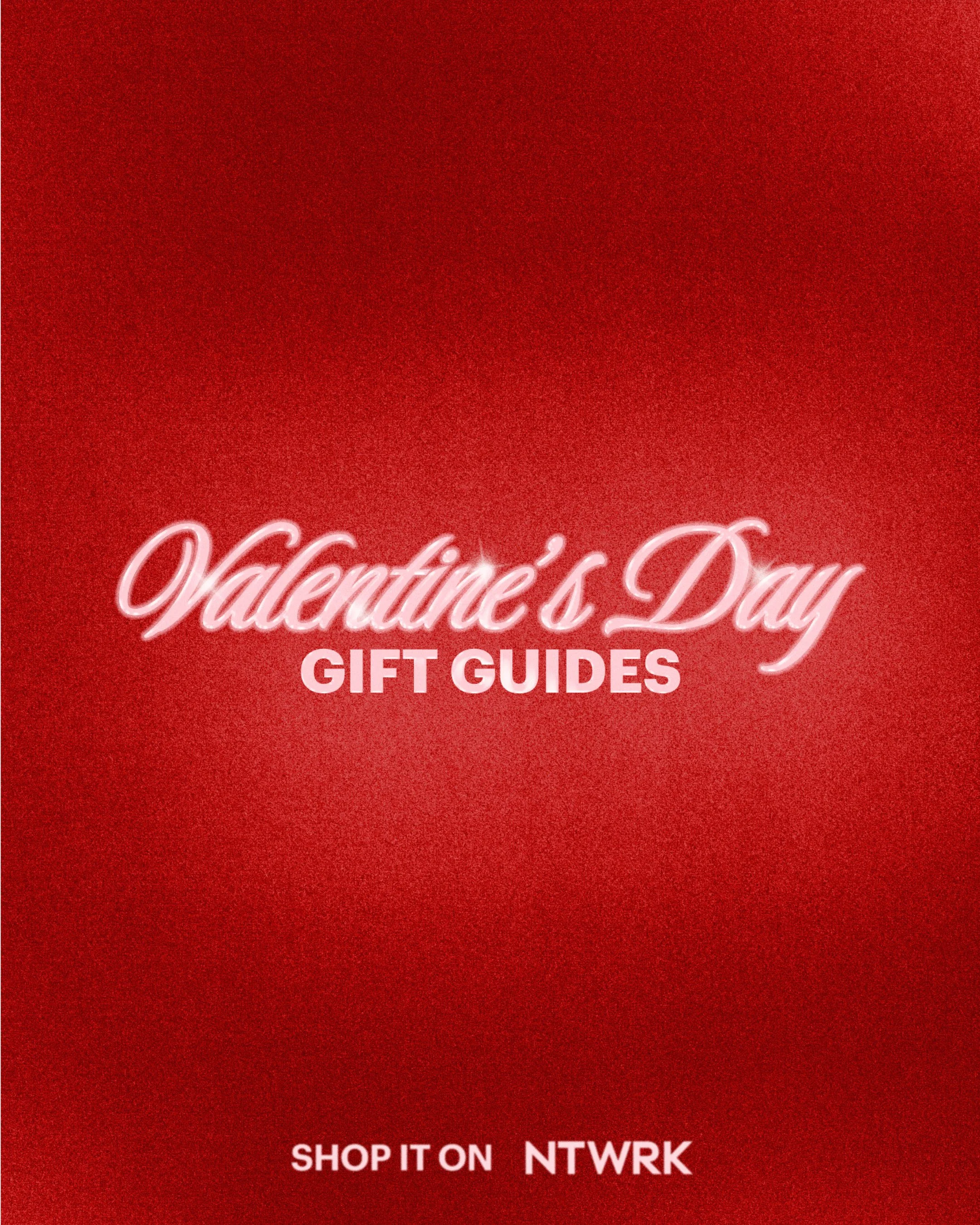 Valentine's Day gift guide cover with red background and pink text that says 'Valentine's Day Gift Guides'.