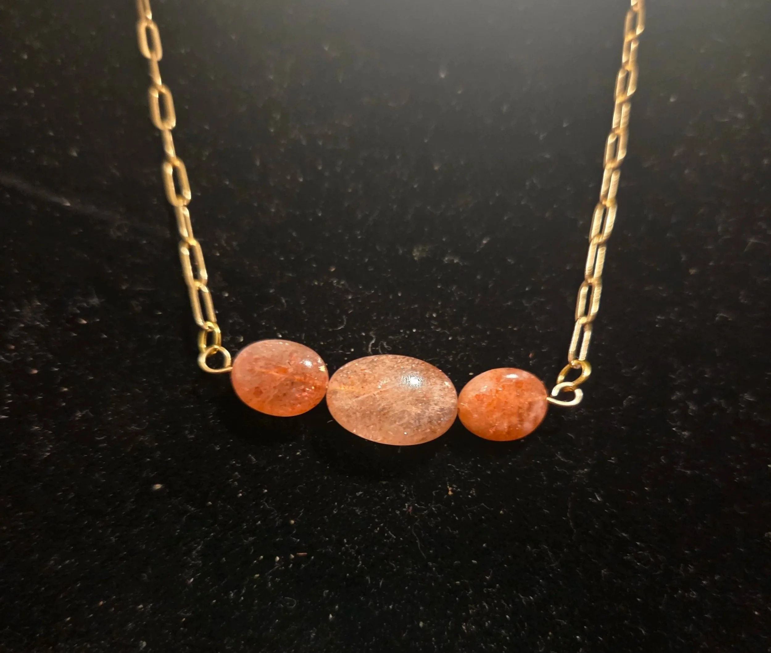 Natural Sunstone Three-Stone Bar Necklace