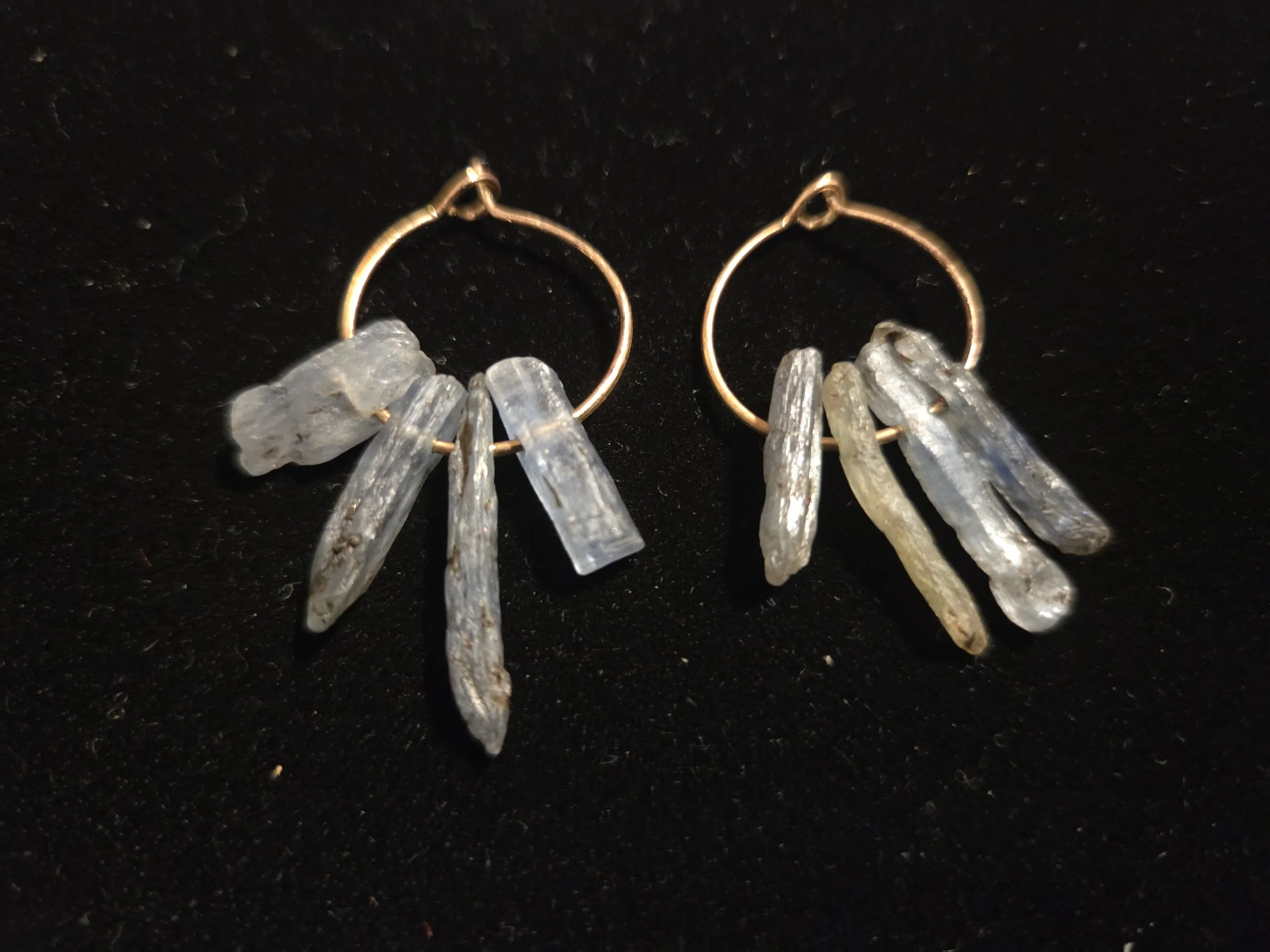Natural Blue Kyanite Earrings on Gold-Tone Circle