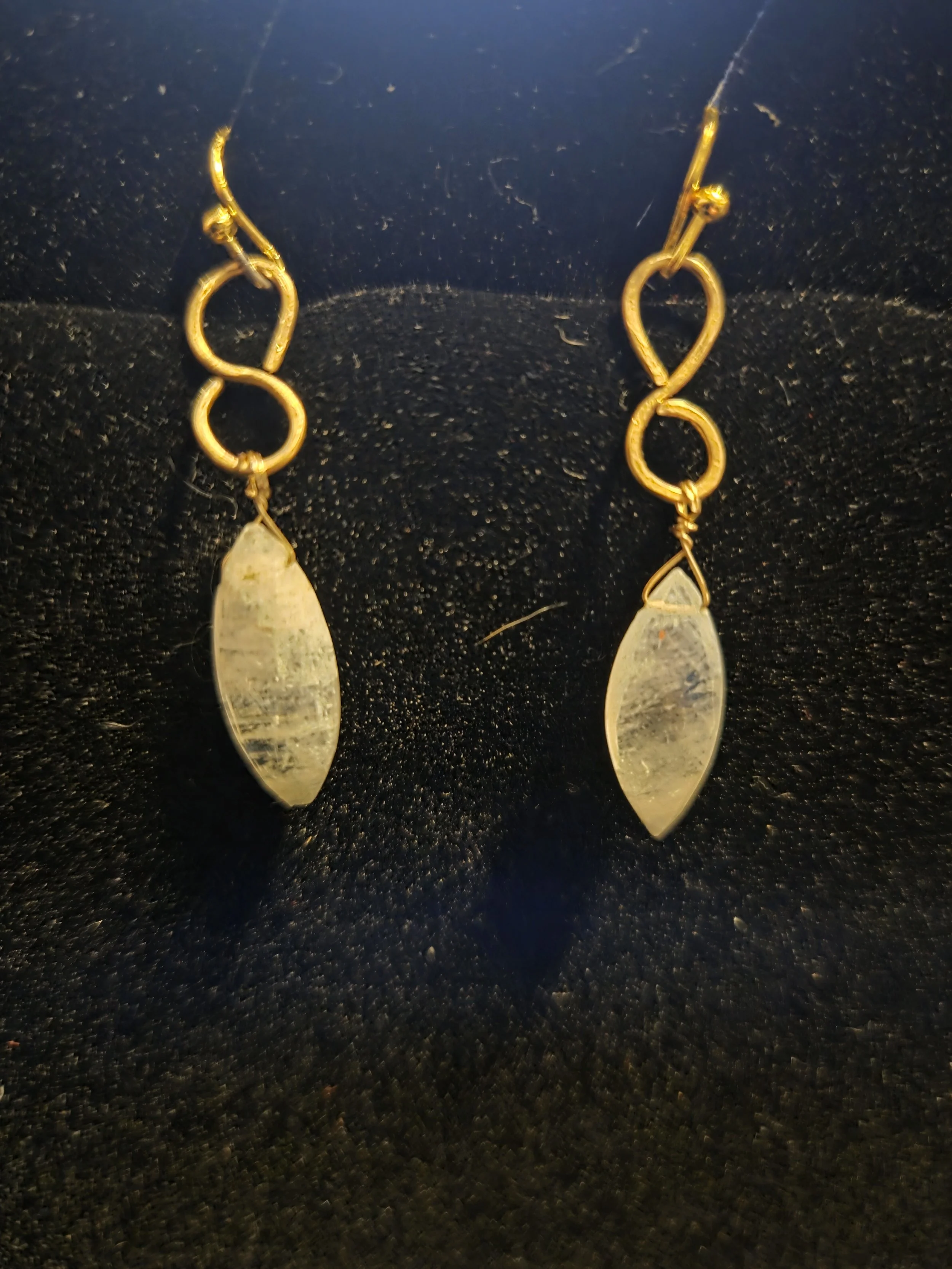Natural Moonstone Marquis Earrings with Gold Tone Infinity Detail