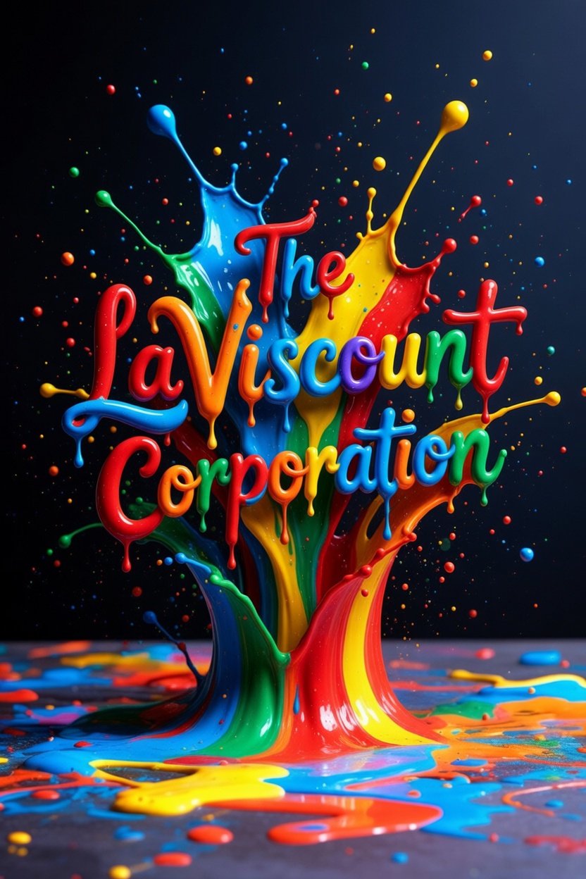 Colorful splash of paint with the words "The La Viscount Corporation" in red, orange, blue, green, yellow, and purple, on a dark background.