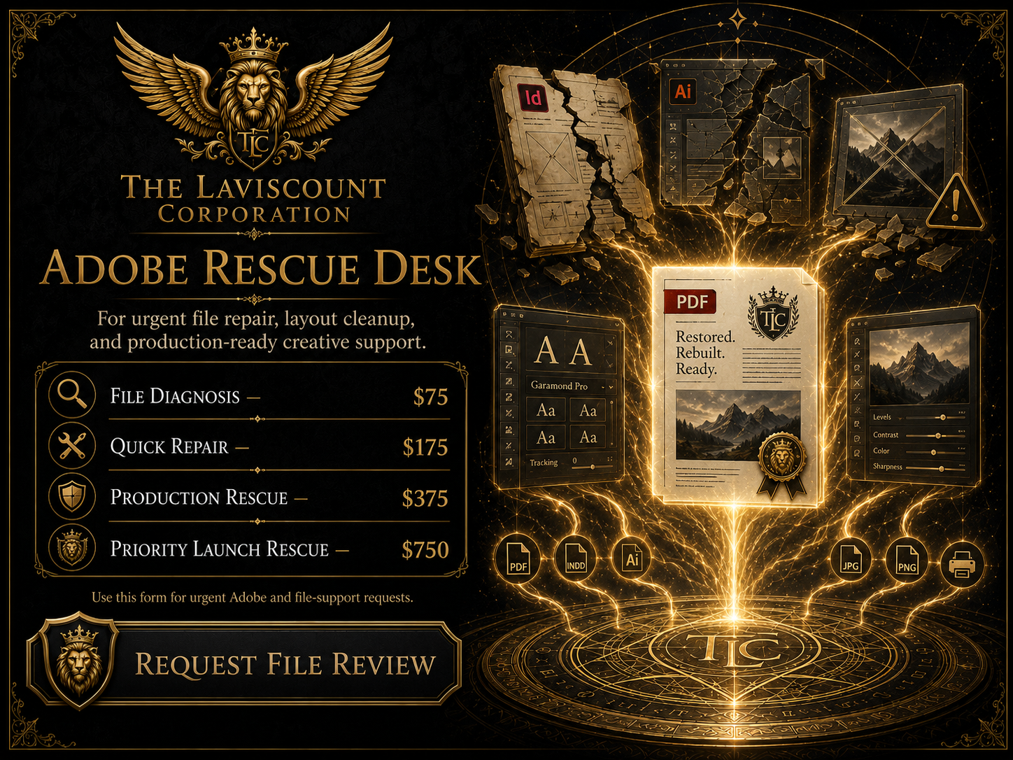 Adobe Rescue Desk services are designed to do the boring work that allows an artist or writer to unleash their full creativity without gatekeepers, misdirection, loss of ownership or confusion.