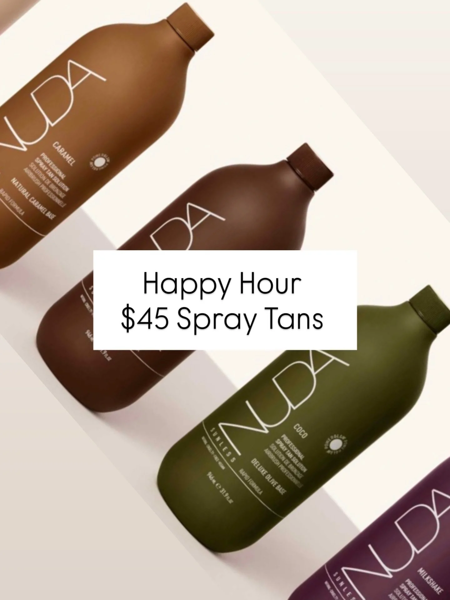 Happy Hour everyday from 4-6pm. $45 Spray Tans with Brooklynn &amp; Taiya only. 
🤍
🤍
🤍
Please note: you can book this service directly online &amp; must be between 4-6pm &amp; with Brooklynn or Taiya. 

#spraytans #calgaryspraytan #yyc #calgary #s