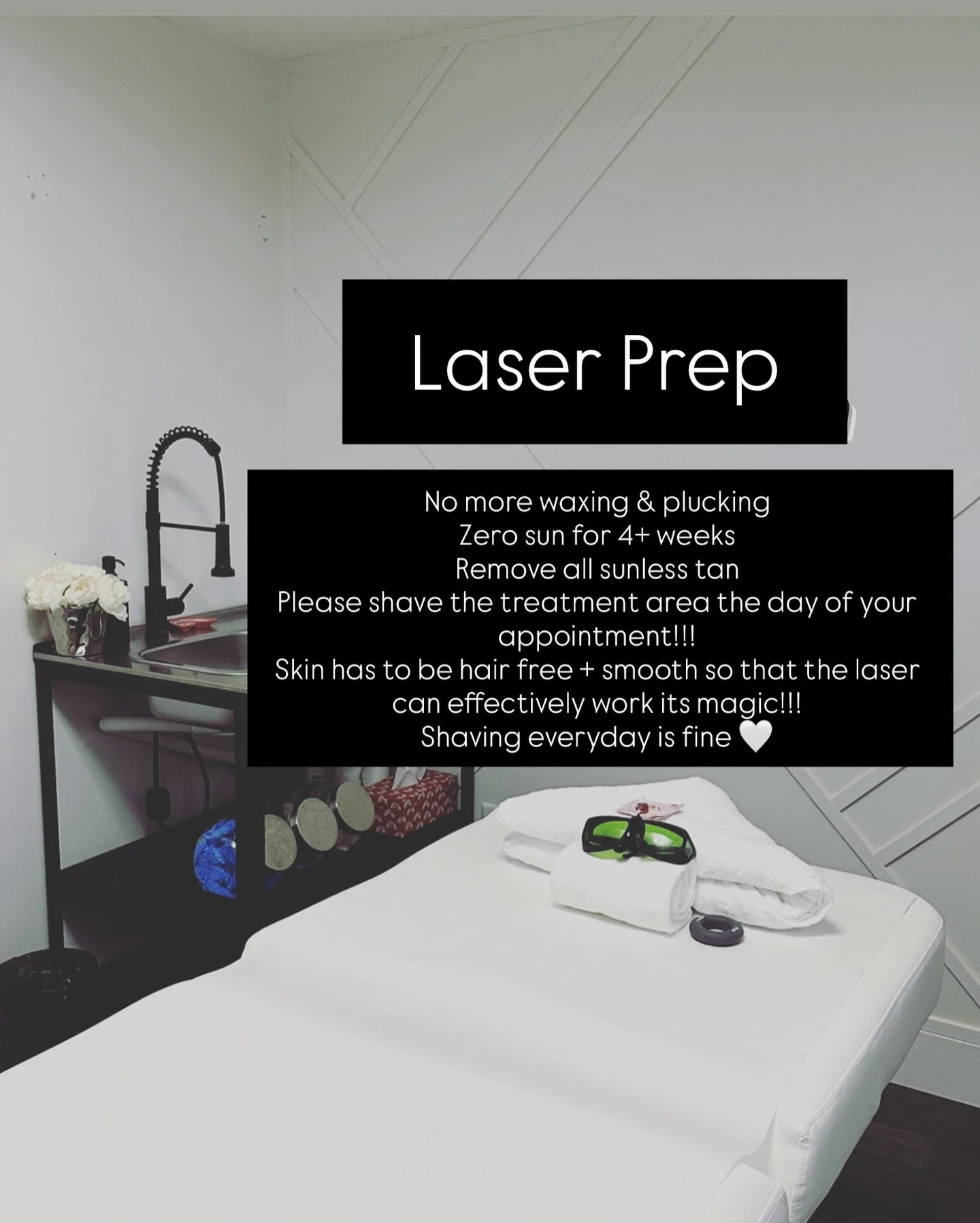Laser Season has arrived &amp; we are here to help you achieve your hair free goals. A couple little tips for your pre session prep! Most importantly, please arrive with freshly shaven skin. It&rsquo;s virtually impossible for us to shave the area wi