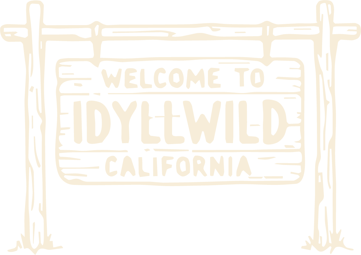 Sketch of a wooden welcome sign reading 'Welcome to Idylwild California'