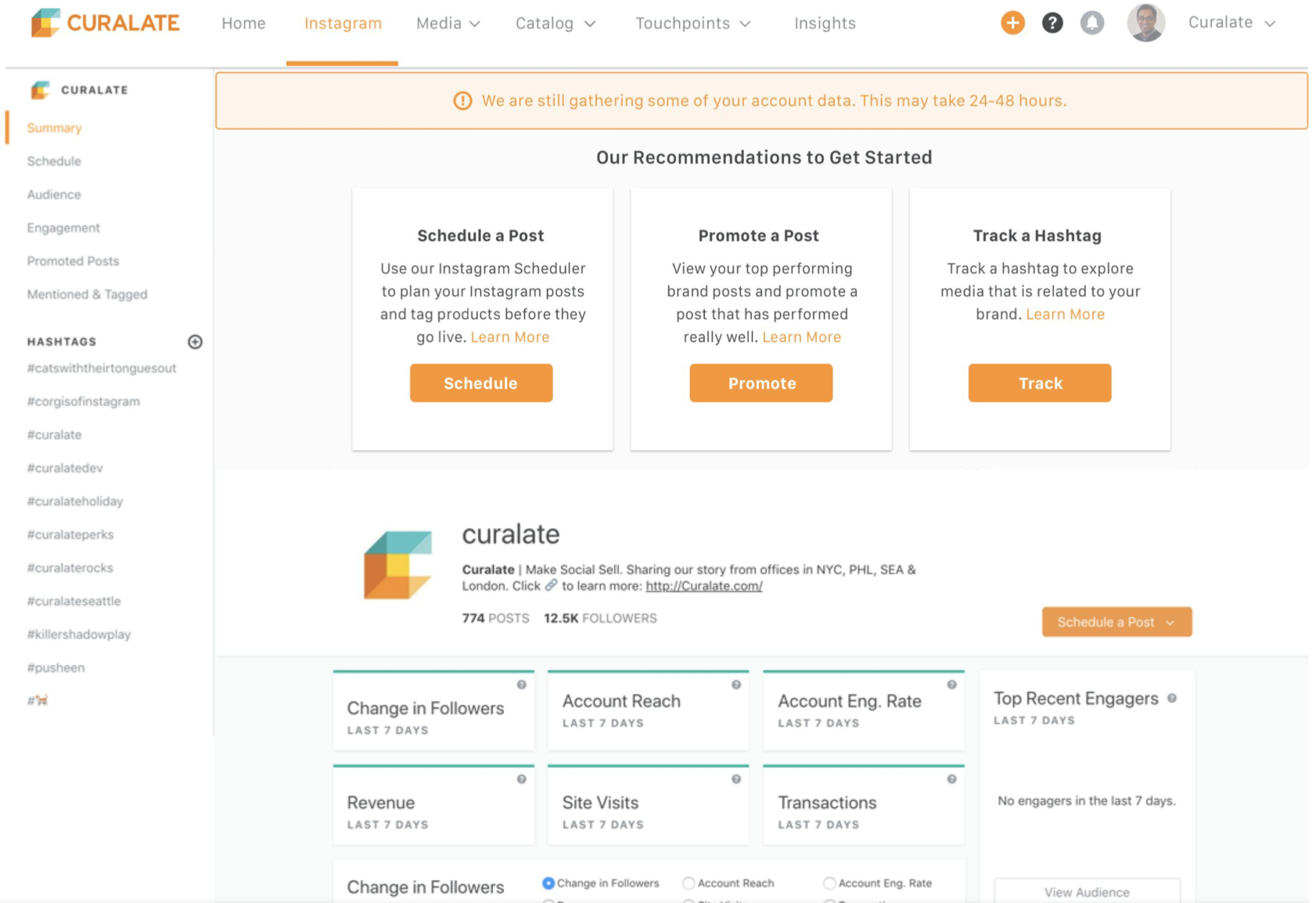 Curalate | Instagram Dashboard Onboarding