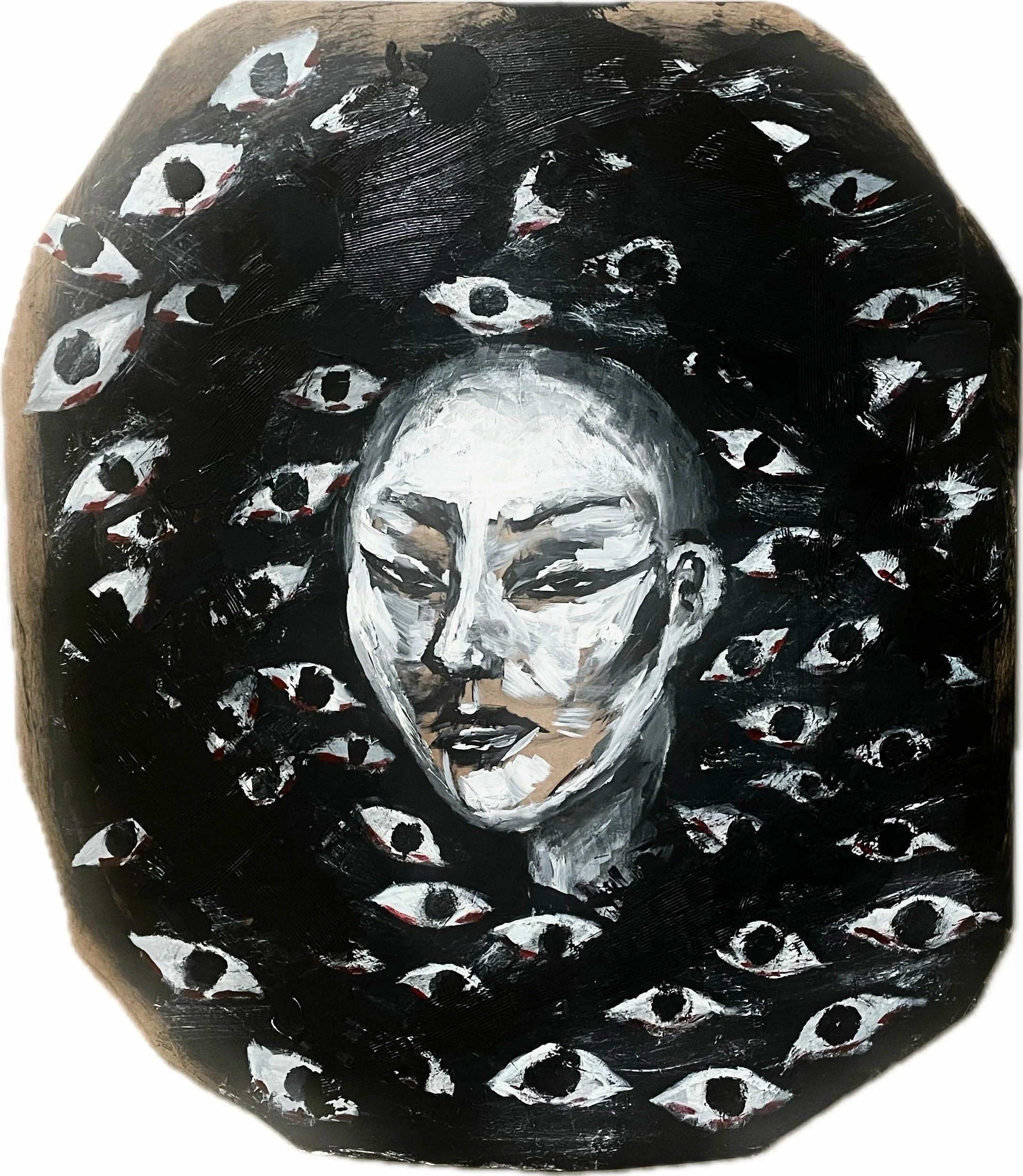 "Eyes on Me", Acrylic on Cardboard, 20x24, 2024.