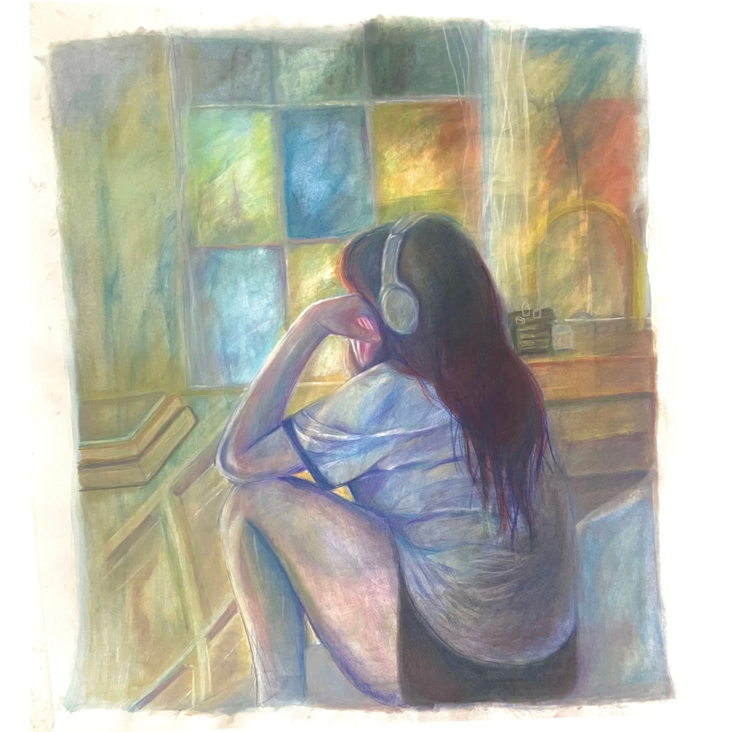 "Safe" soft pastel, conte pencil, watercolor on Strathmore. 2026. 