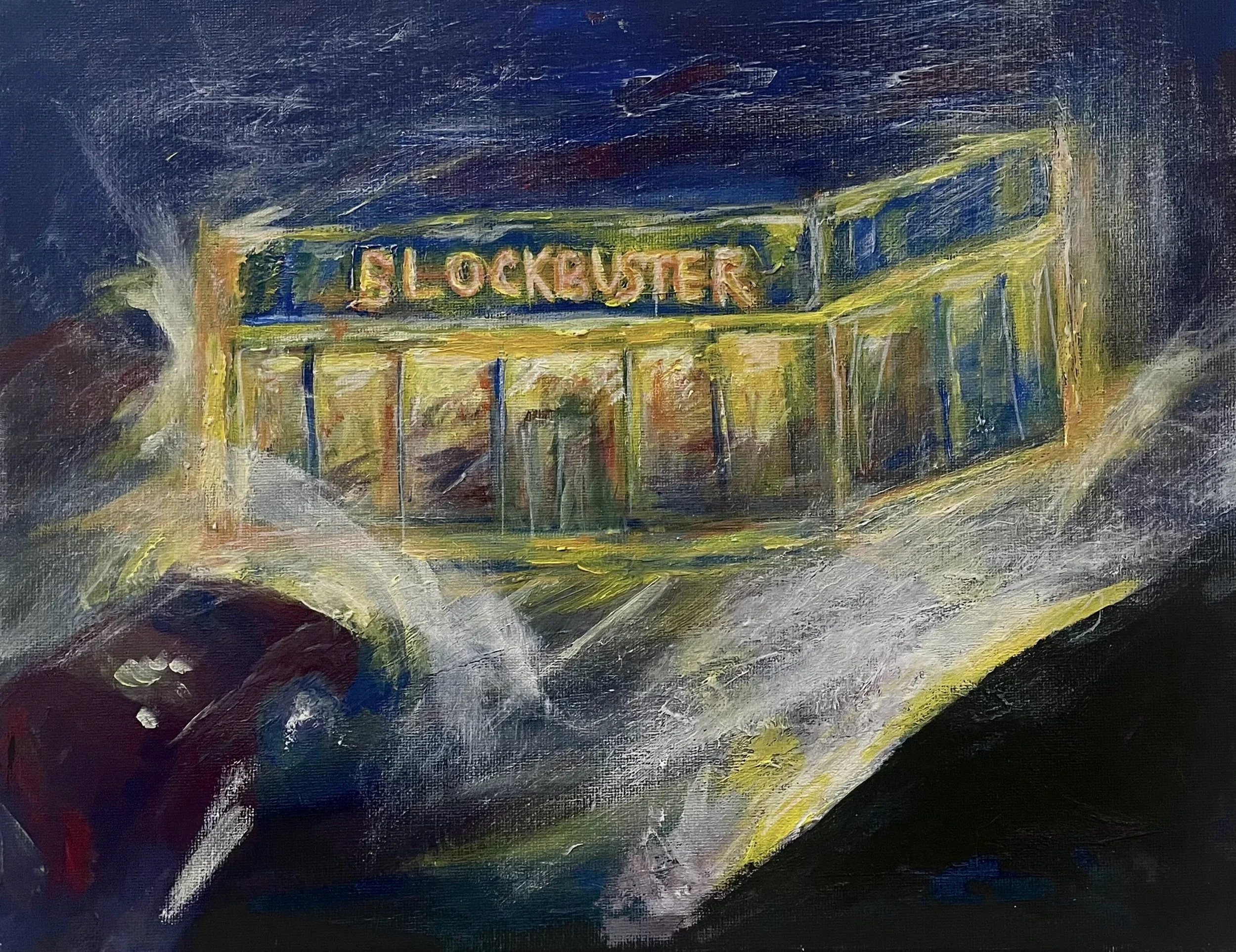 "Blockbuster Winter" Acrylic on Canvas, 11x14, 2025. 