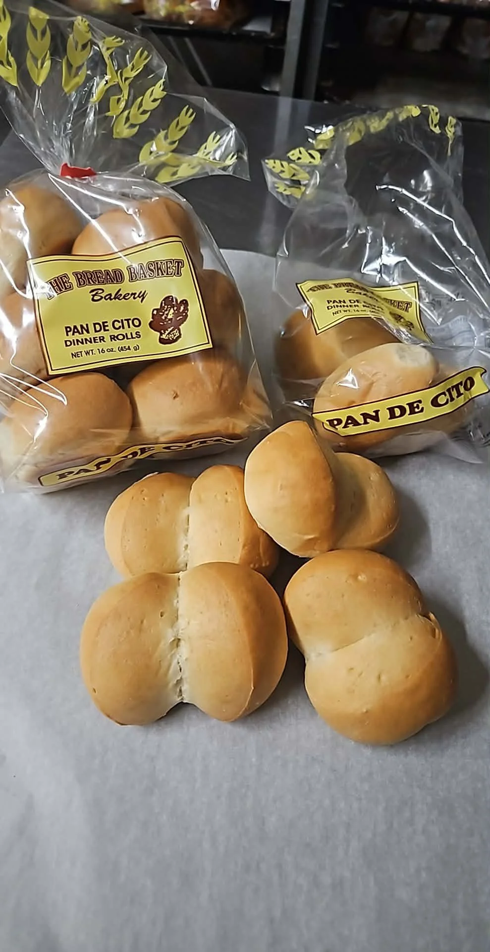 Package of dinner rolls from The Bread Basket Bakery.