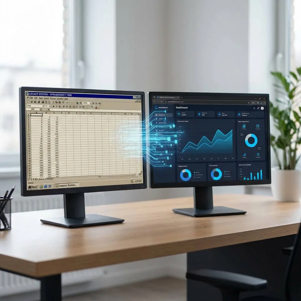 Person flipping through a sample book containing fabric or material swatches on a wooden table with various textured samples and a small orange dish nearby.