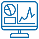 Computer monitor displaying analytics and graph charts