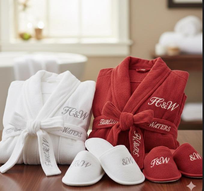 FairWater Robes + Slippers Duos (2026 Valentines Day Bundle - White x Watermelon Red x Grey/White Font)