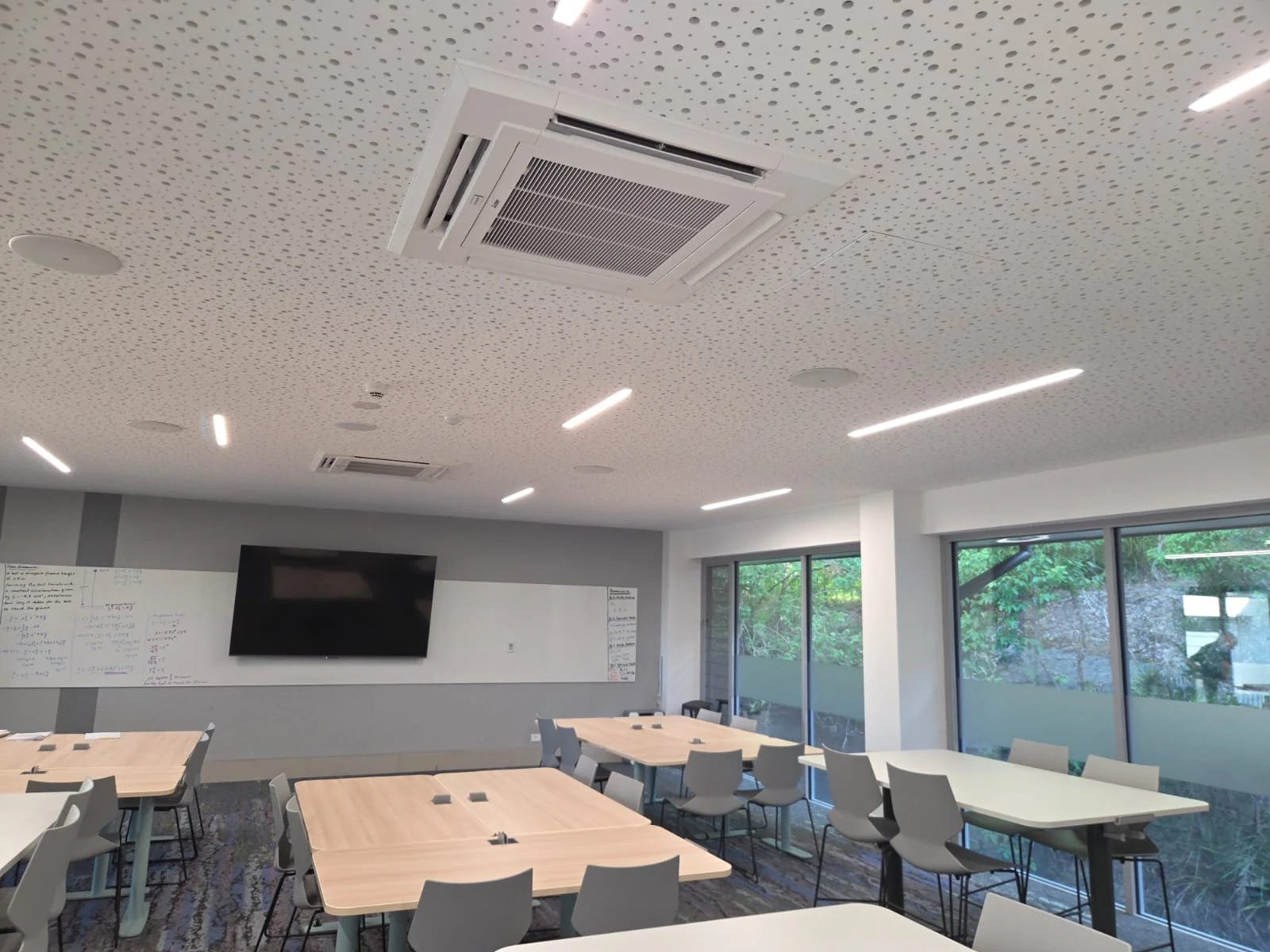 Indoor VRV cassette units installed.