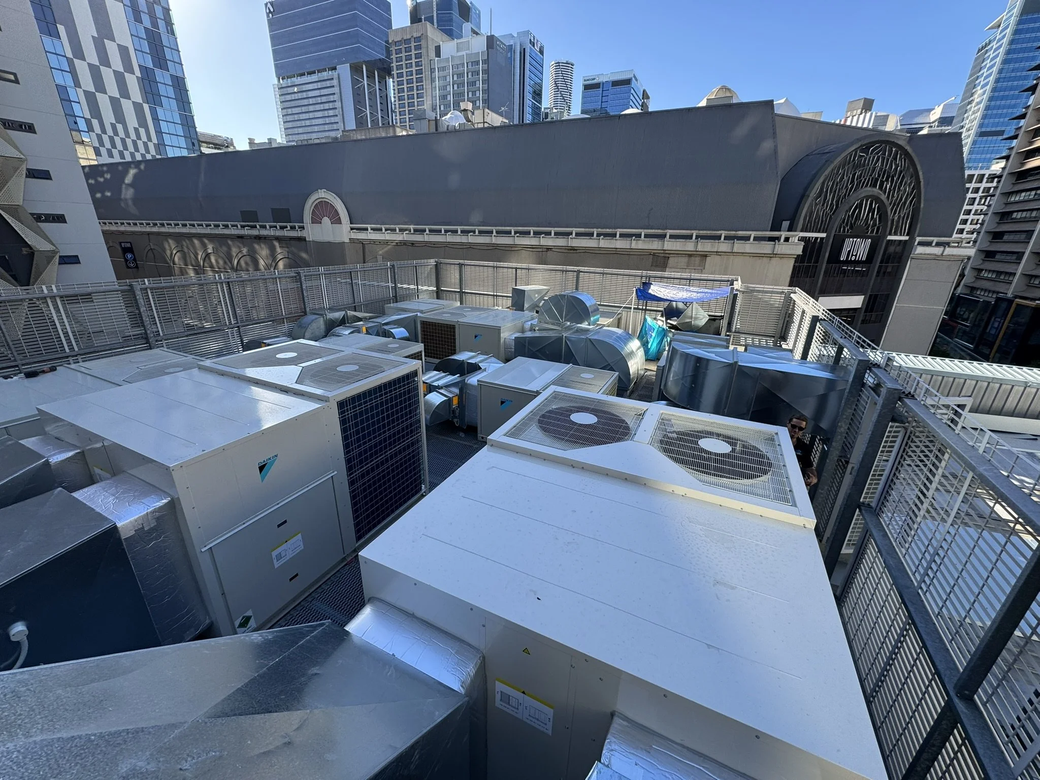 9 rooftop package units installed ready for commissioning in Brisbane CBD.