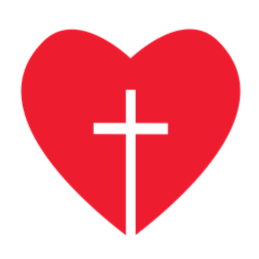 Red heart with a black cross in the center