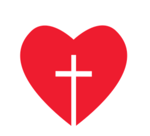 Red heart with a black cross in the center.
