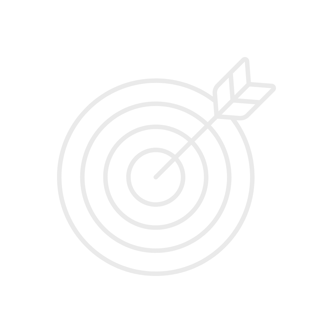 Outline of a target with an arrow hitting the center.