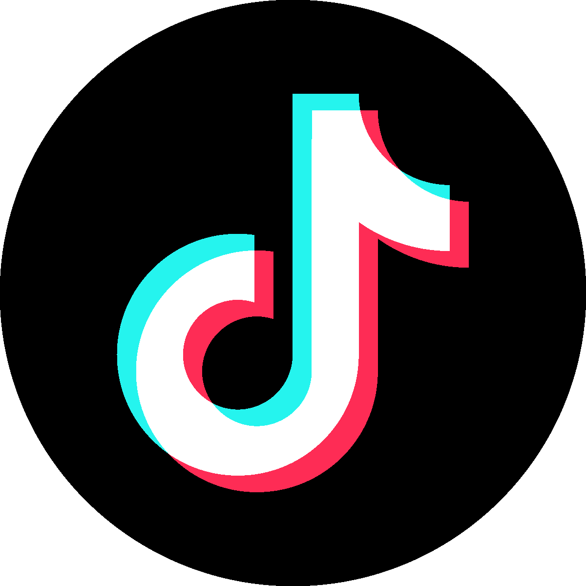 Colorful TikTok logo with black background.