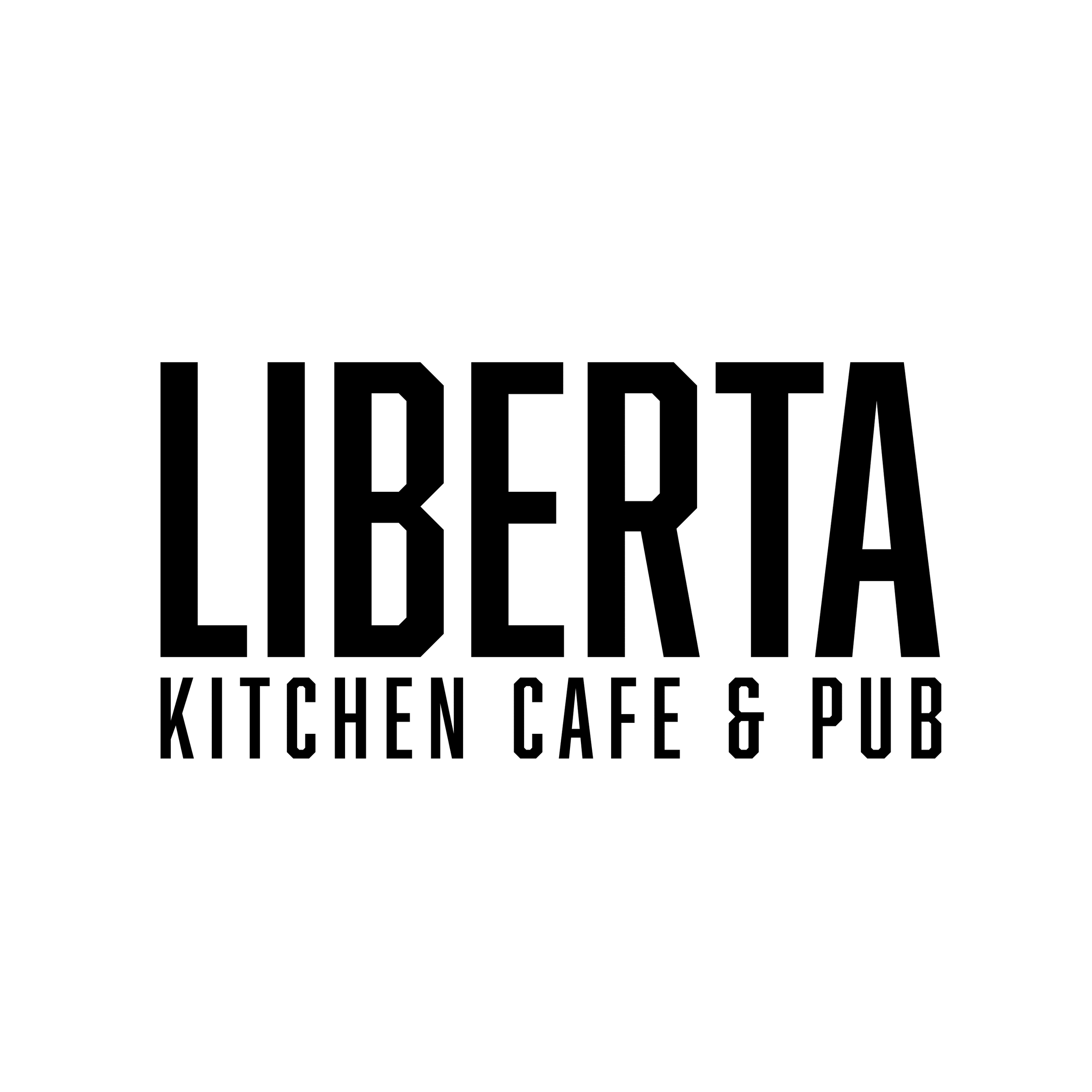 Liberta Mutfak Kafe ve Bar logosu, beyaz fon üzerinde büyük siyah harflerle yazılmıştır.