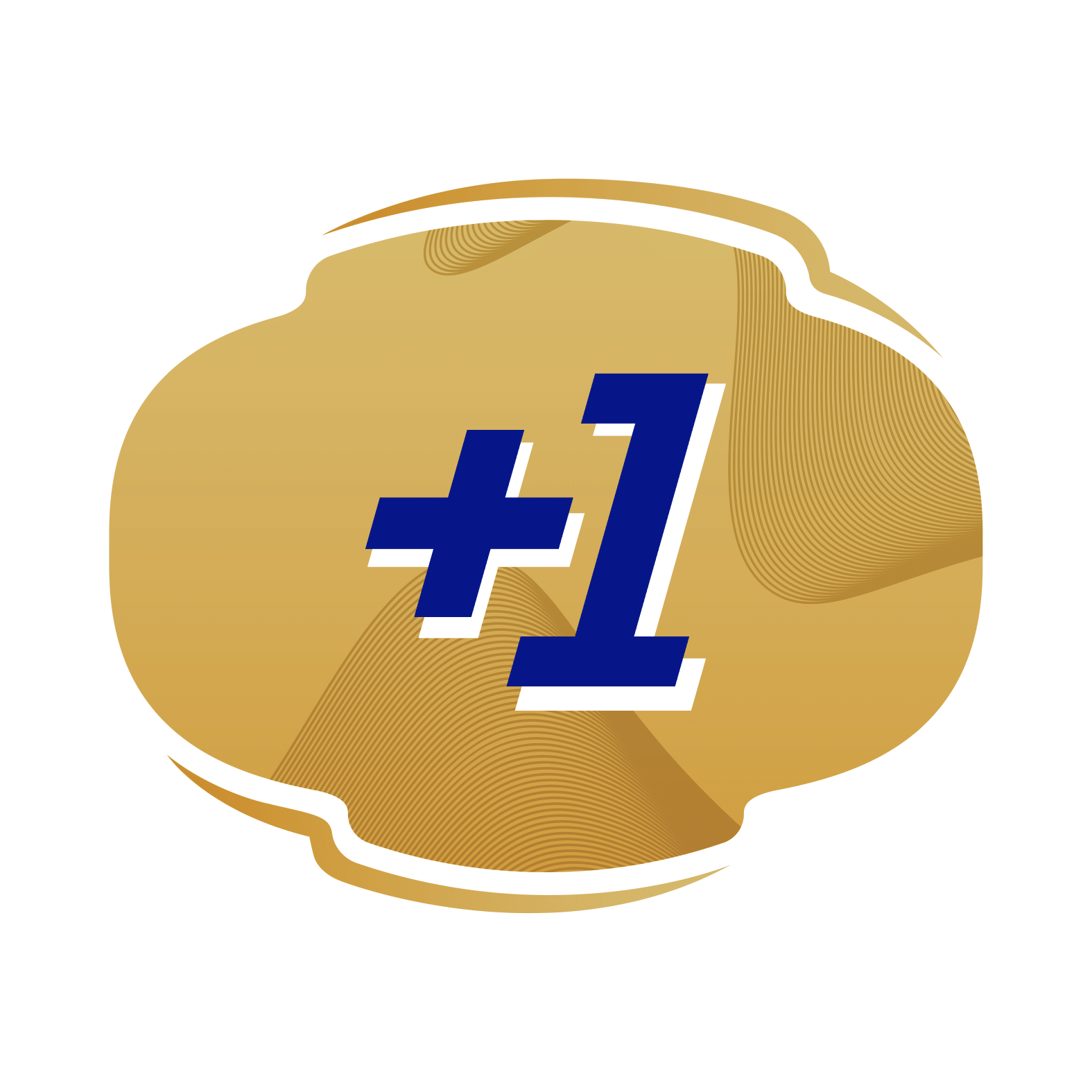 Altın rengi bir madeni para üzerinde büyük, mavi renkli '+1' yazısı.