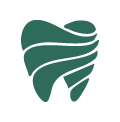 Graphic of a stylized green tooth with abstract swirling lines.
