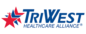 Logo of TriWest Healthcare Alliance with red and blue stars and text
