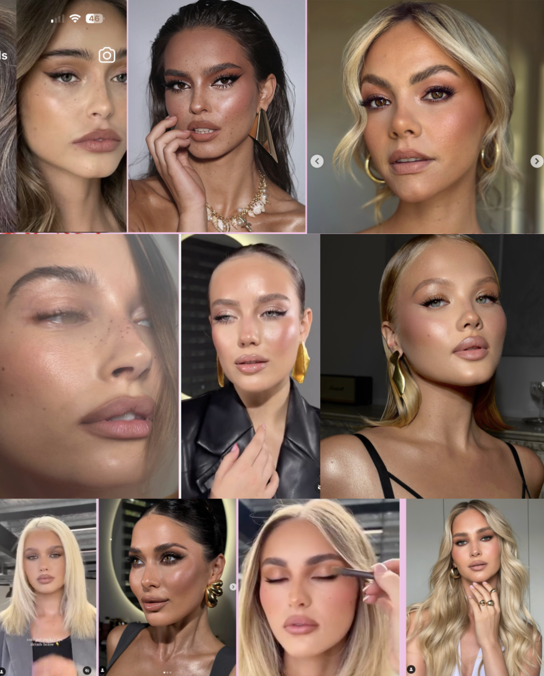 Collage of women with various makeup styles and professional hair and makeup looks.