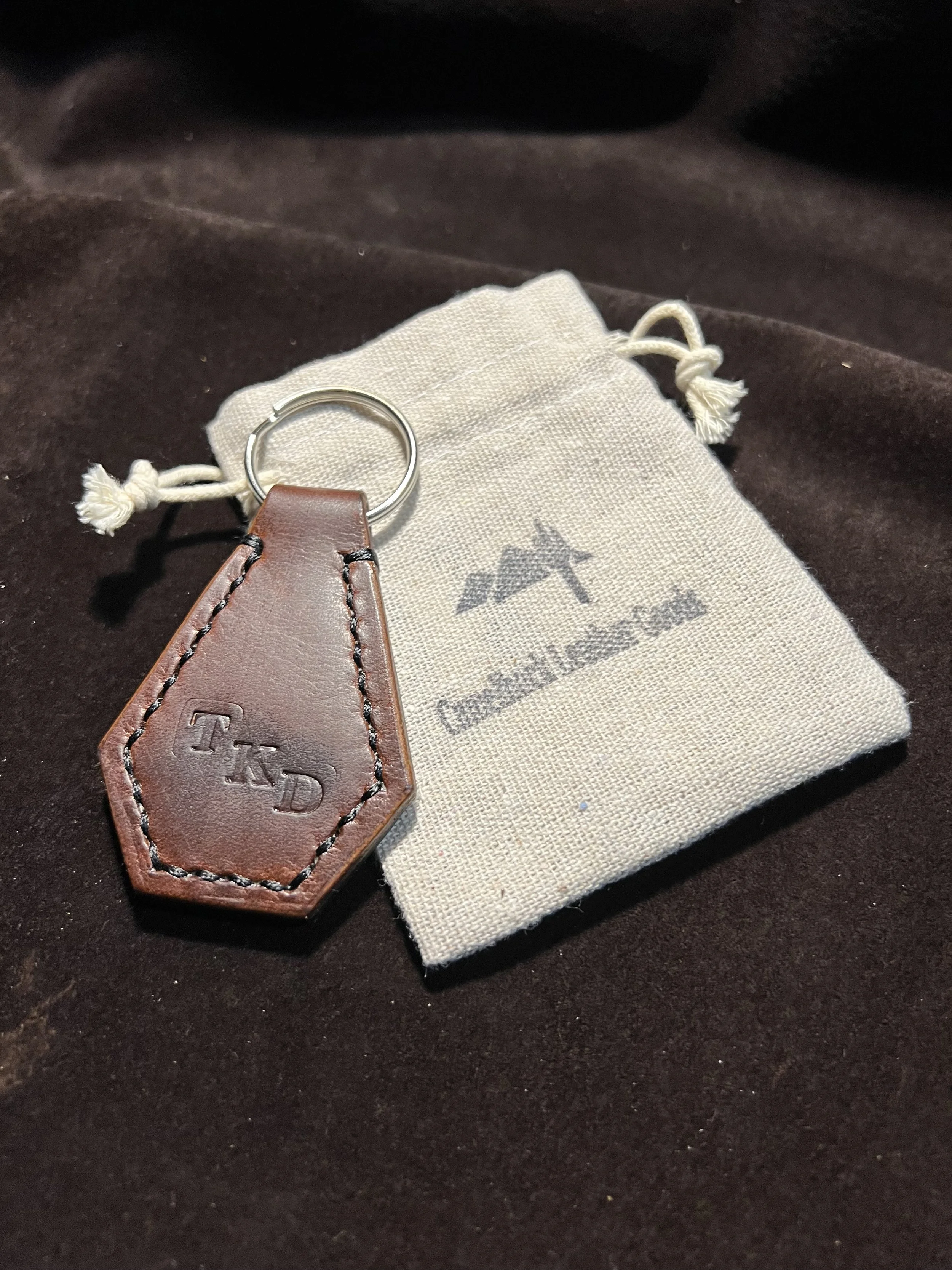 Monogram Keychain- Hand–Stamped Leather, Whip–Stitch