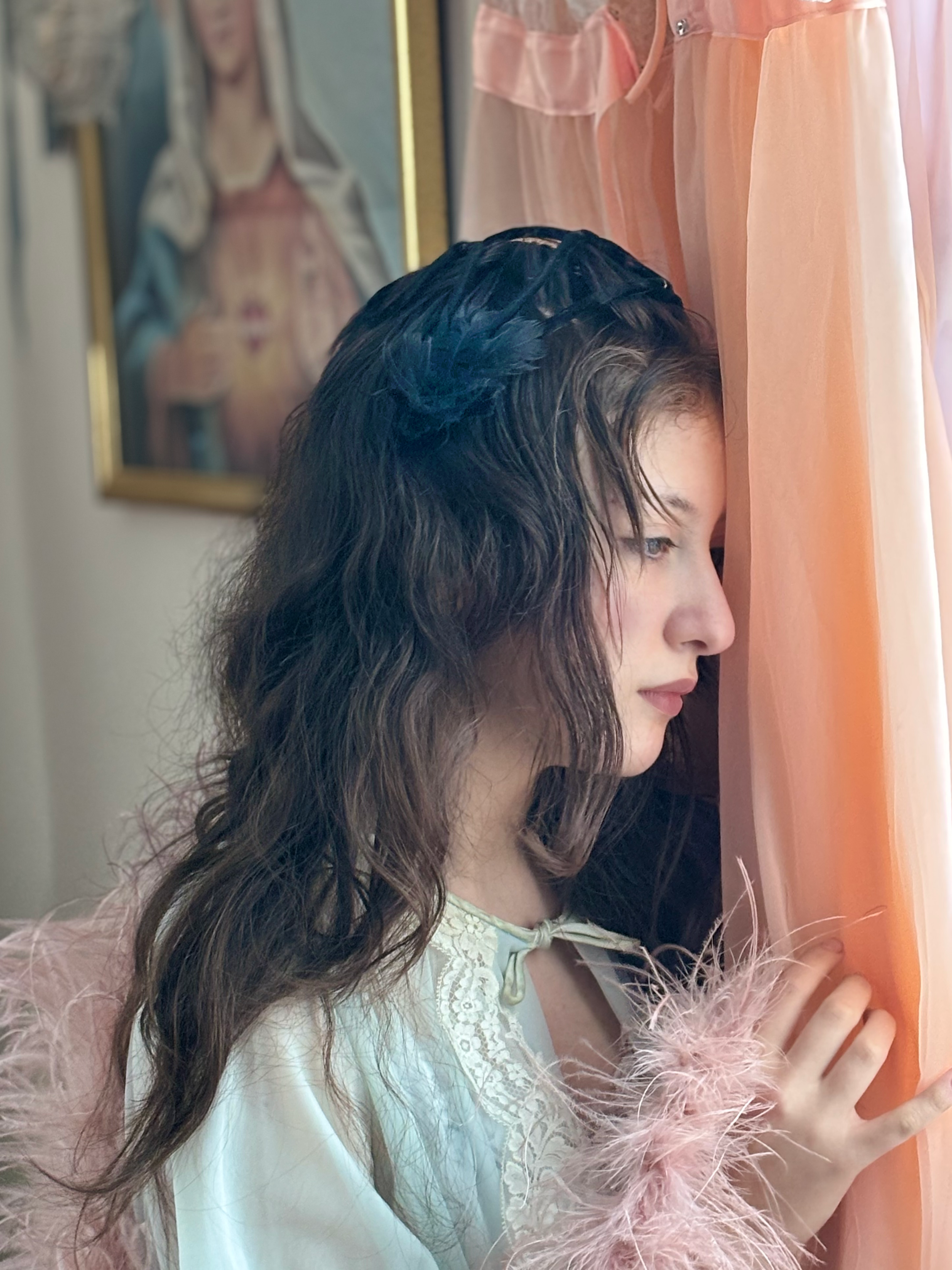 1930s Black Velvet & Feather Evening Fascinator
