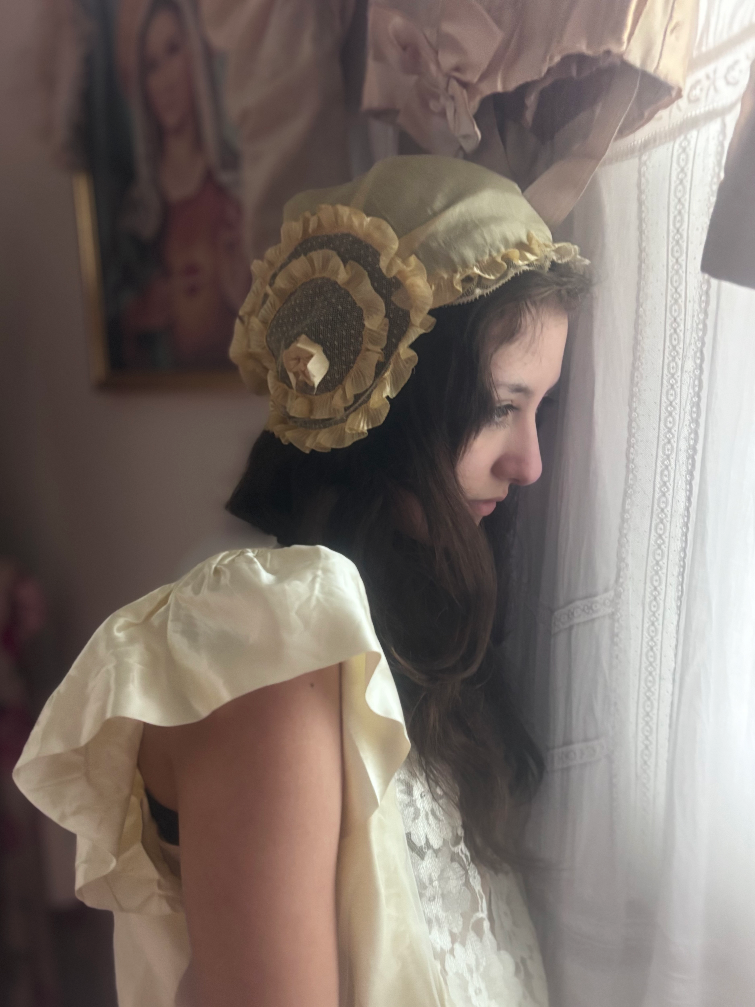 Antique Ribbonwork & Lace Boudoir Cap