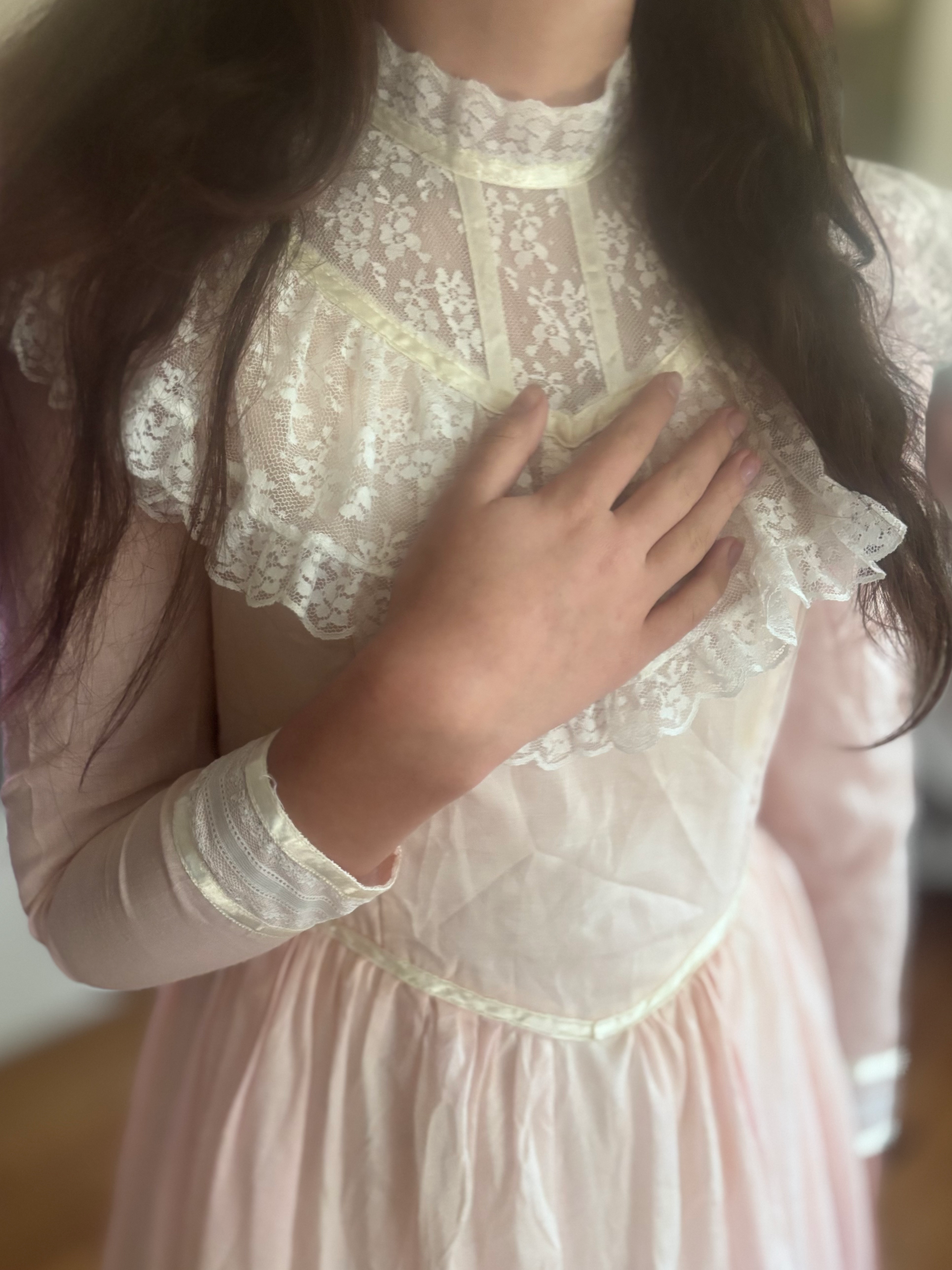 Vintage Jessica McClintock Pink Prairie Dress Puff Fairy Gown (XS/S)