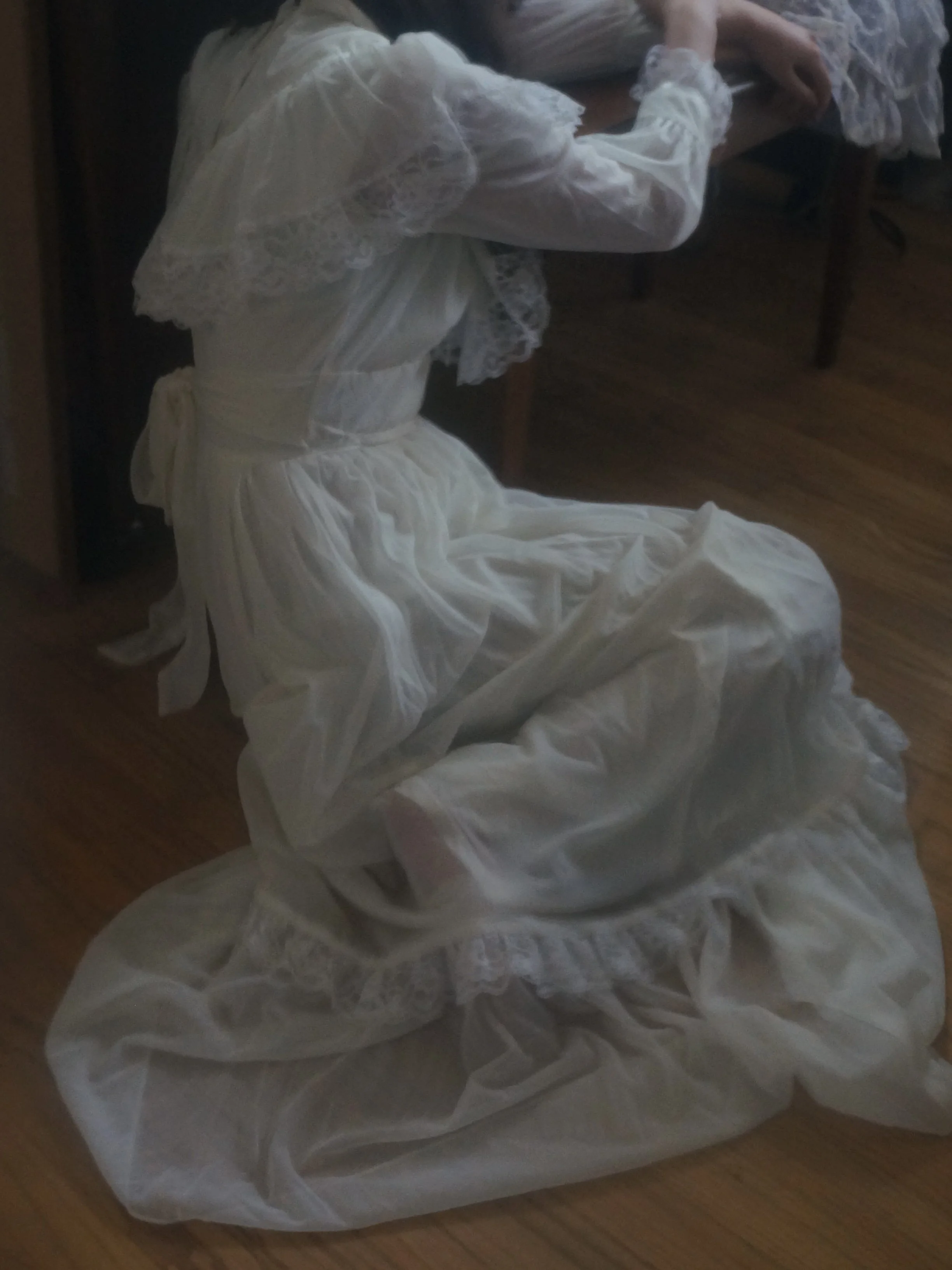 1970s Ivory Lace Prairie Gown (Gunne Sax–Style)