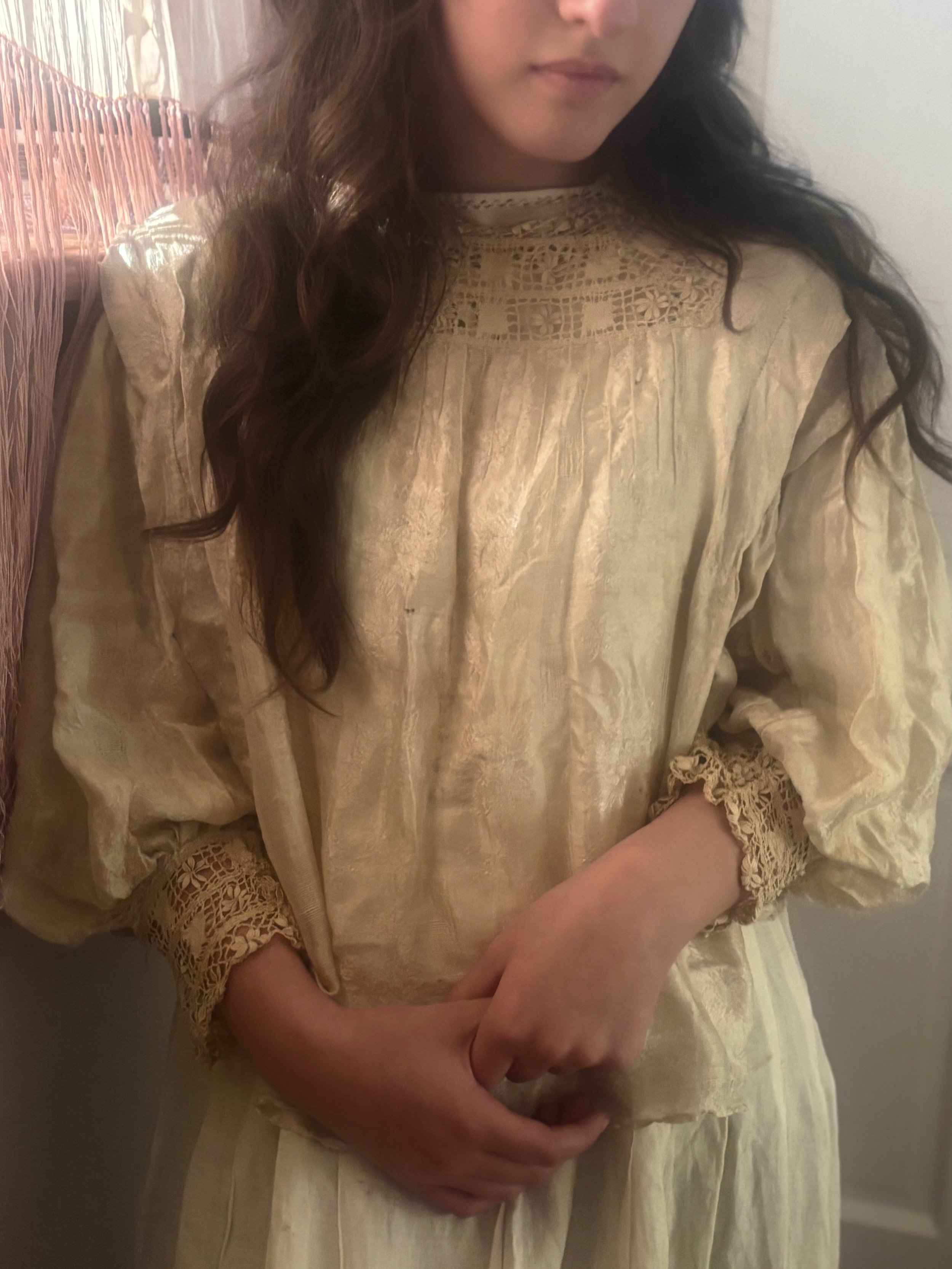 Rare Victorian Romance 1890s Moonlit Silk & Lace Blouse
