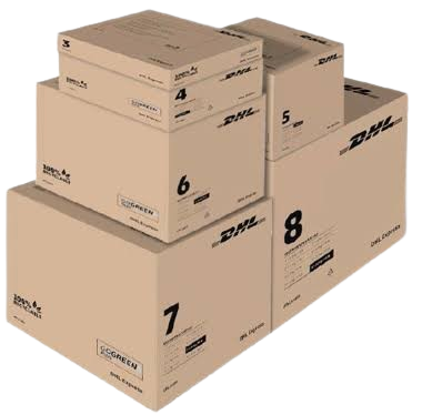 Stack of six cardboard boxes labeled with numbers 3, 4, 5, 6, 7, and 8 from top to bottom.