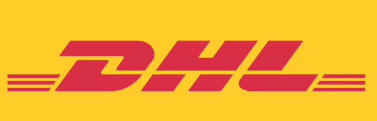 DHL logo with red text on yellow background.