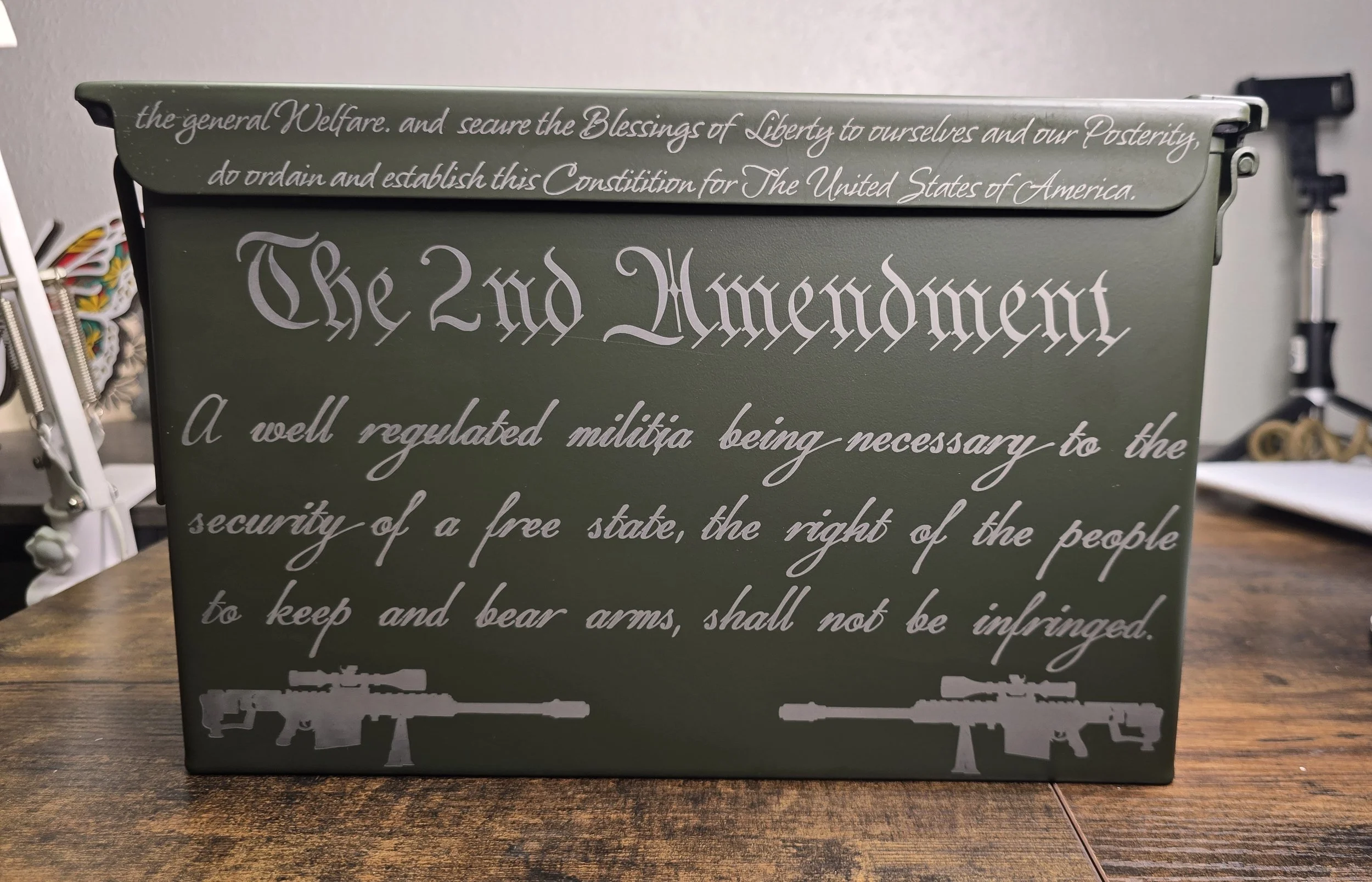 CUSTOM ENGRAVED 50 CAL AMMO BOX – 2ND AMENDMENT EDITION
