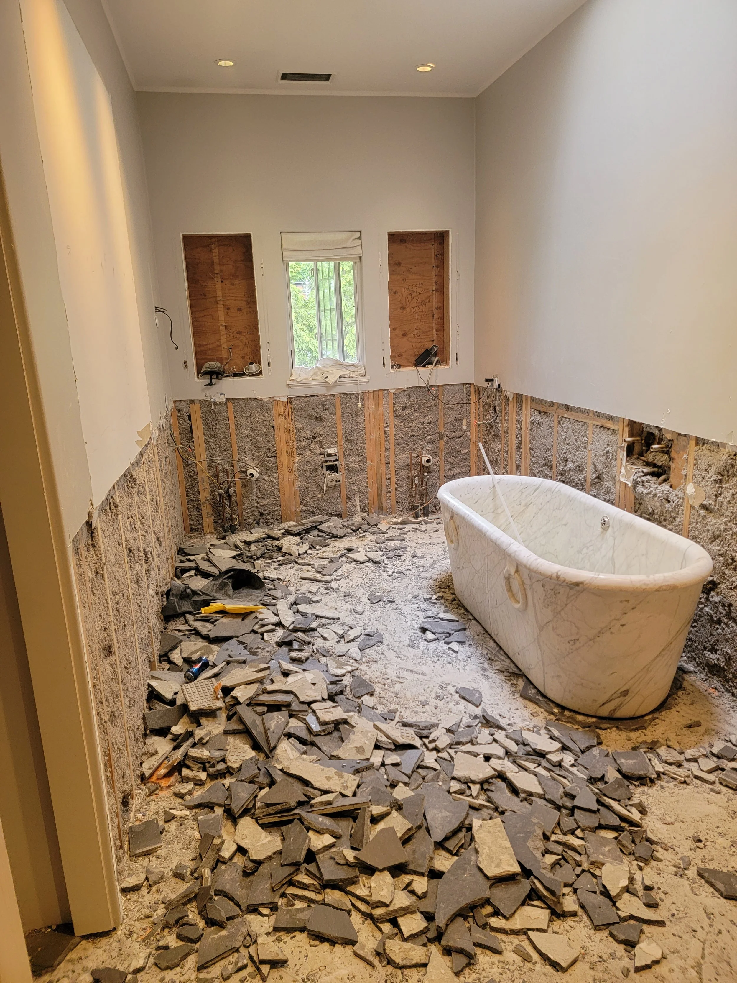 The bathroom after demolition and prior to rehabilitation.