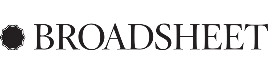 Broadsheet logo with a stylized circular emblem to the left of the word 'Broadsheet' in black text on a white background.