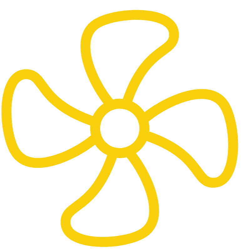 Illustration of a yellow, stylized flower with five rounded petals on a black background.