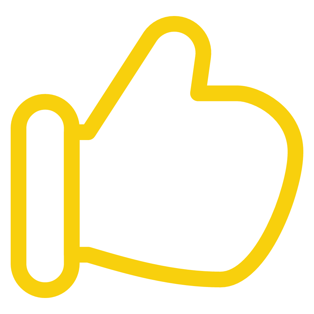 Yellow outline of a thumbs-up hand gesture on a black background.