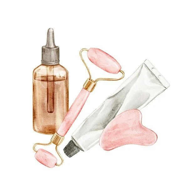 Facial serum gua sha roller massage scraper skincare cream watercolor hand drawn isolated clipart _ Premium Photo.jfif
