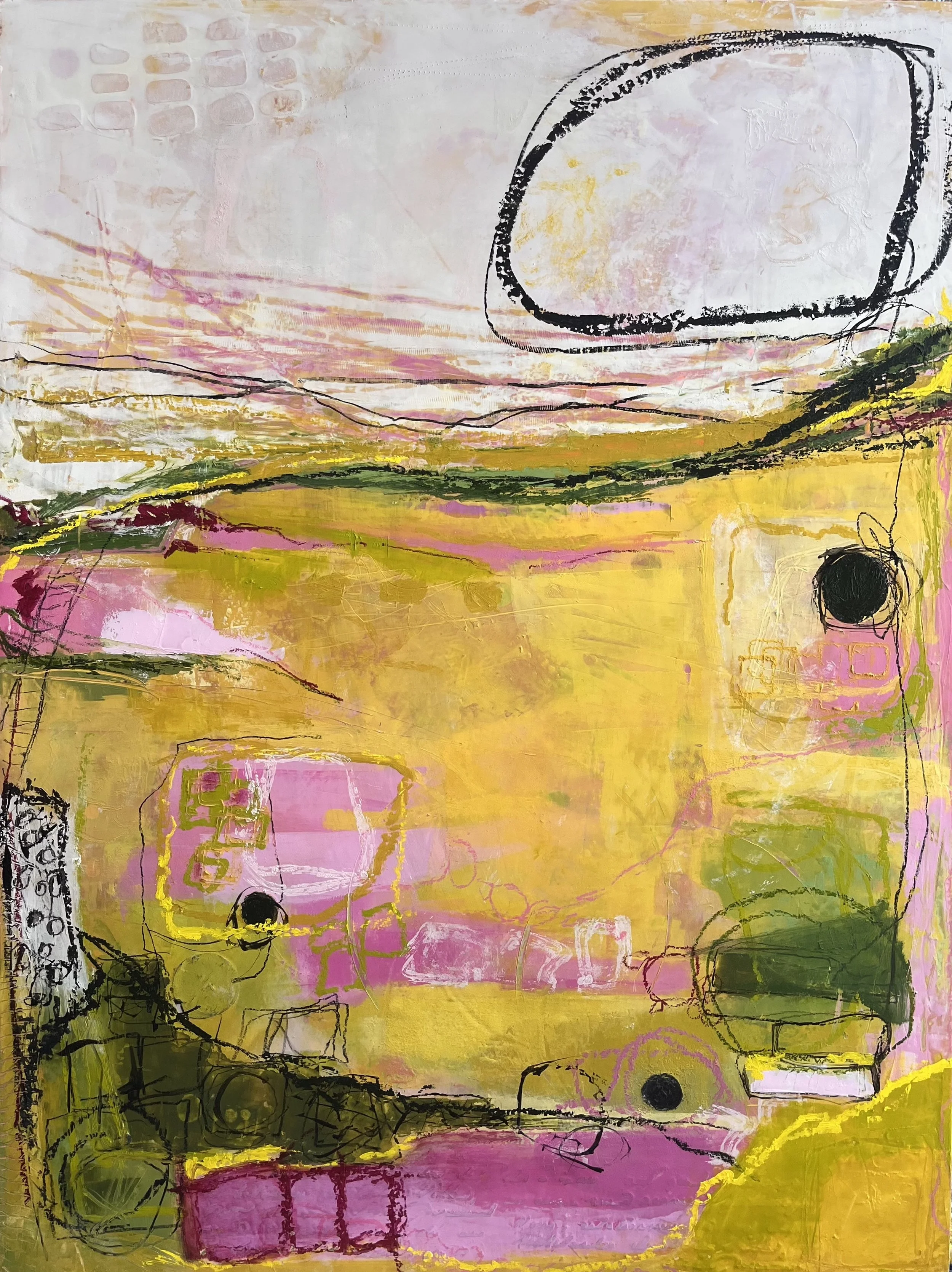 This way please, 2025, oil & cold wax on panel - 18x24x1.5"