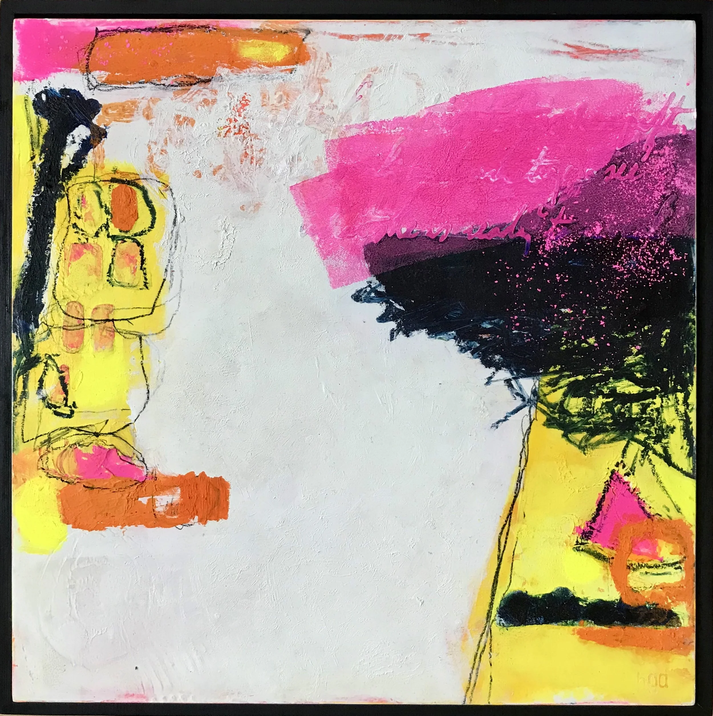 Dancing at the disco, bumper to bumper, 2025, oil & cold wax on panel - 12x12x1.5"